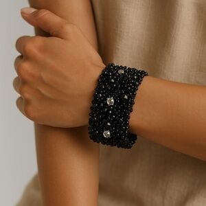 Handmade black bead bracelet seed bead base 7”